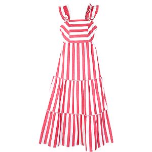 VESTIDO LISTRADO VERMELHO E BRANCO
