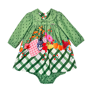 VESTIDO ESTAMPA BARRADO MESA DIVERTIDA VERDE