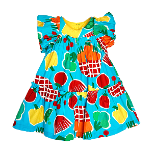 VESTIDO ESTAMPA LEGUMES NUTRITIVOS AZUL
