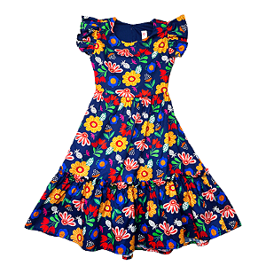 VESTIDO ESTAMPA FLORAIS COMESTÍVEIS MARINHO