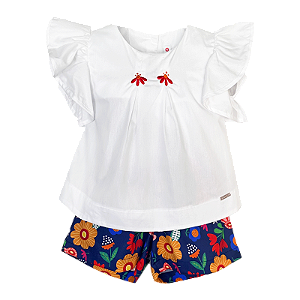 CONJUNTO ESTAMPA FLORAIS COMESTÍVEIS MARINHO