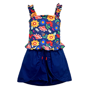 CONJUNTO ESTAMPA FLORAIS COMESTÍVEIS MARINHO