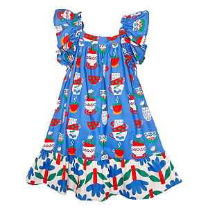 VESTIDO ESTAMPA XÍCARAS COMPOSÊ AZUL
