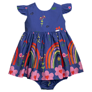 VESTIDO BARRADO DESENHO GIZ DE CERA AZUL