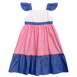 VESTIDO ROSA, BRANCO E AZUL