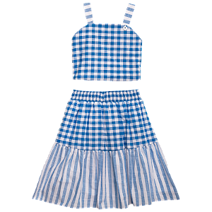 CONJUNTO ESTAMPA XADREZ AZUL
