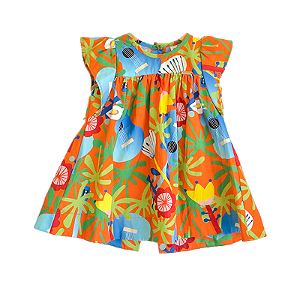 VESTIDO ESTAMPA LUAU FUNDO LARANJA