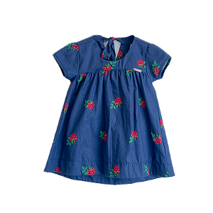 VESTIDO ESTAMPA FRAMBOESA FUNDO MARINHO