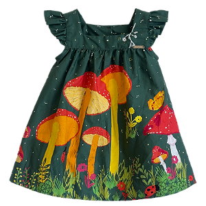VESTIDO ESTAMPA COGUMELOS FUNDO VERDE