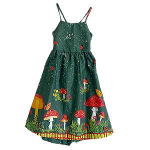 VESTIDO COGUMELOS FUNDO VERDE