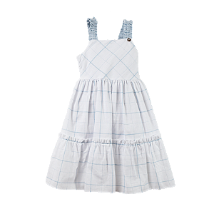VESTIDO XADREZ AZUL BEBE E BRANCO