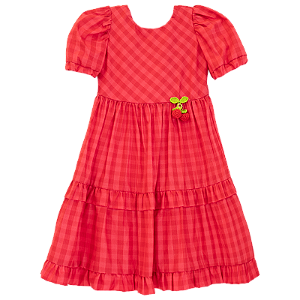 VESTIDO XADREZ VERMELHO COM ROSA