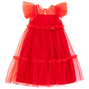 VESTIDO TULE E GALLES VERMELHO