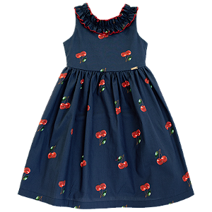 VESTIDO CEREJINHA FUNDO MARINHO