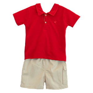 CONJUNTO PIQUET VERMELHO E JAIPUR BEGE CLARO