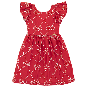VESTIDO LAÇO CANDY CANES FUNDO VERMELHO