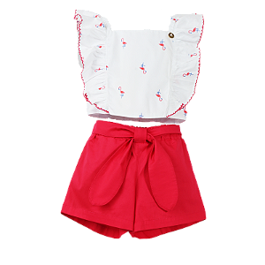 CONJUNTO ESTAMPA FLAMINGO BRANCO