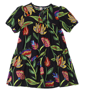 VESTIDO ESTAMPA FLORILÂNDIA FUNDO PRETO