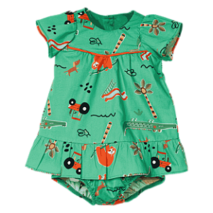 VESTIDO ESTAMPA MEMORIAS FUNDO VERDE