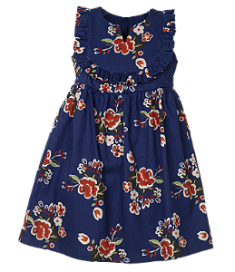 VESTIDO RUTH AQUARELA DE FLORES FUNDO AZUL