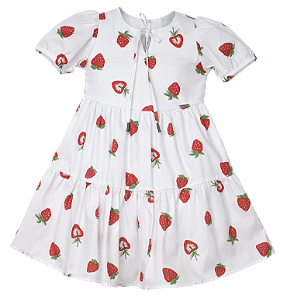 VESTIDO ESTAMPA MORANGO FUNDO BRANCO
