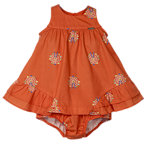 VESTIDO ESTAMPA RODA GIGANTE FUNDO LARANJA