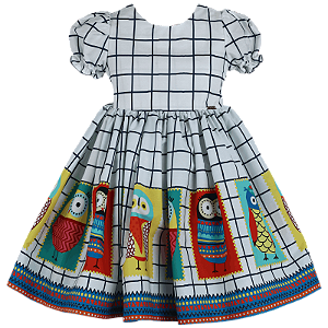 VESTIDO ESTAMPA QUADRICULADO CORUJA