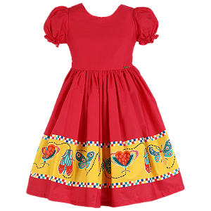 VESTIDO ESTAMPA BORBOLETAS FUNDO CEREJA