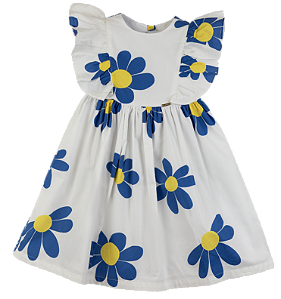 VESTIDO MARGARIDAS SOLAR FUNDO BRANCO