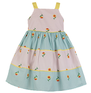 VESTIDO GIRASSOL-LANDIA FUNDO VERDE E ROSA