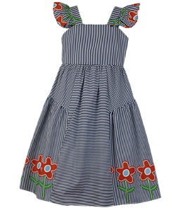 VESTIDO BARRADO CANTEIRO FLOR LUZ MARINHO
