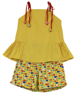 CONJUNTO ESTAMPA BALA DELICIA FUNDO AMARELO