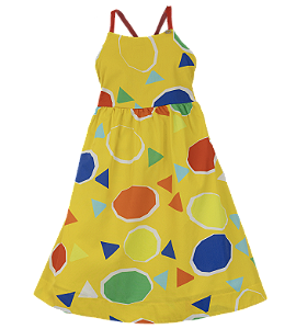 VESTIDO ESTAMPA CHUVA DE BALA FUNDO AMARELO