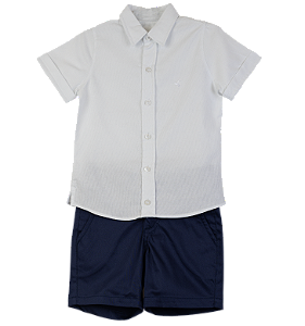CONJUNTO MAQUINETADO BRANCO E SARJA MARINHO