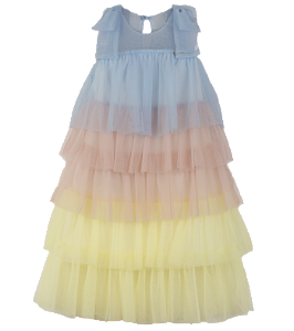 VESTIDO TULE AMARELO AZUL E ROSA