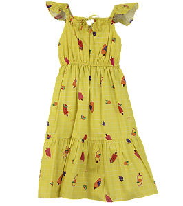 VESTIDO ESTAMPA PICOLÉ DE FRUTAS AMARELO