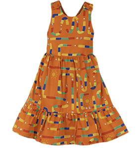 VESTIDO ESTAMPA CAMINHO PARA O SOL LARANJA