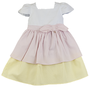 VESTIDO MAQUINETADO BRANCO ROSA E AMARELO