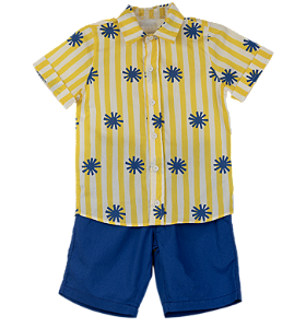 CONJUNTO ESTAMPA SOL A SOL LISTRAS AMARELO