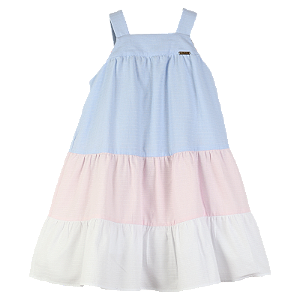 VESTIDO TECIDO TEXTURIZADO AZUL ROSA E BRANCO