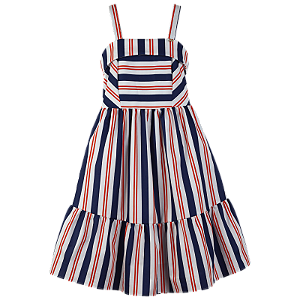 VESTIDO ESTAMPA LISTRAS AZUL E LARANJA