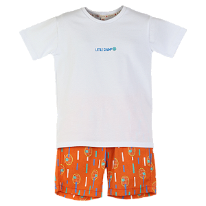 CONJUNTO ESTAMPA RAQUETADA FUNDO LARANJA