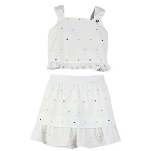 CONJUNTO ESTAMPA POÁ COLORIDO FUNDO BRANCO
