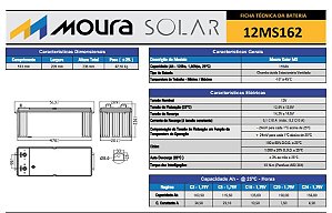 Bateria Moura 12MS162 12v 150AH 1,80kwh