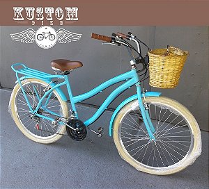 Bicicleta Feminina Tiffany Vintage Retrô c/ Cestinha Vime e Bagageiro Traseiro