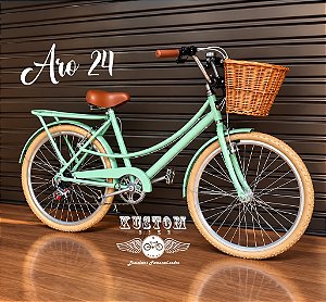 Bicicleta Feminina Aro 24 Retrô - Vintage Antiga - Cestinha Cesta Infantil Adolescente