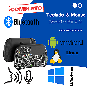 Teclado LED RGB Wirelles 2.4Ghz e Bluetooth 5.0 função Air mouse e função Learning