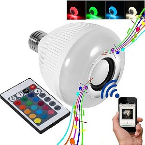 Lampada Bluetooth Led Caixa de Som Música Controle 2 Em 1 Mp3