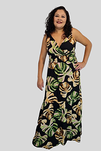 Vestido Feminino Longo  em viscose com alça de amarrar