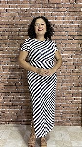 Vestido Feminino Listrado Com Fenda Lateral